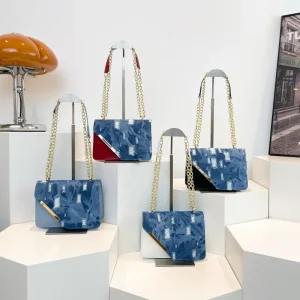 XMX Flap Handbag Casual New PU Stitching Women Chain Crossbody Shoulder Single Strap Zip Portable