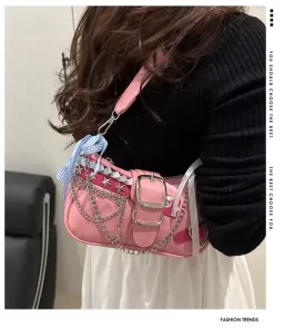 Y2K Preppy Style Women’s Purse Gothic Punk Cruciform Design Cool Girl PU Shoulder Underarm Bag