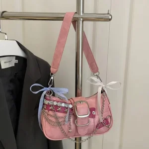 Y2k Star Cool Hot Girls Pu Leather Shoulder Bags Casual Women Chain Underarm Bag Purse Retro Ladies Phone Crossbody Handbags
