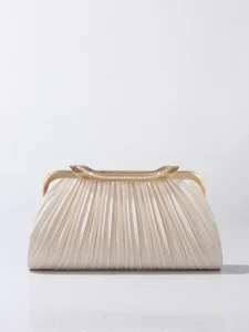 ZPT061 Fashion Evening Clutch Bag Satin Bridal Party Handbag Champagne Formal Wedding Pleated Woman Polyester Lining Capacity