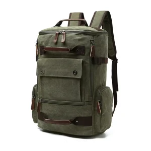 ZUOLUNDUO Fashionable PU Laptop Backpack Vintage Canvas Travel Bag with Zipper Closure Anti-Theft Feature for Hiking