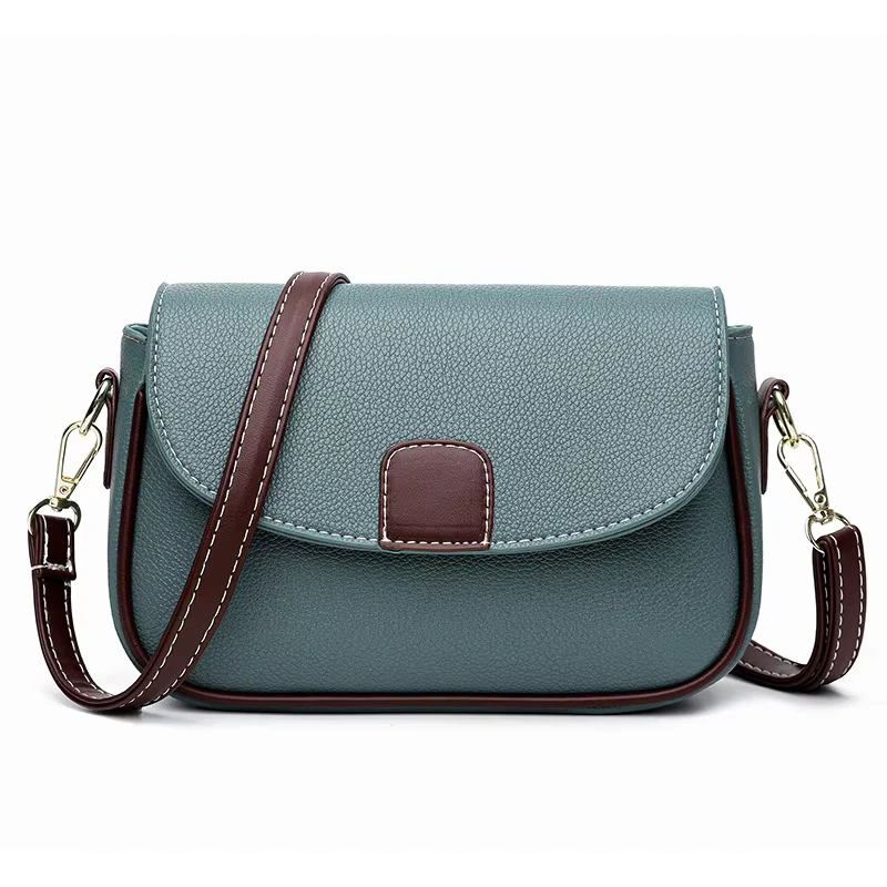 Custom Logo Contrast Color Saddle Shoulder Bags Premium PU Leather Crossbody Bags with Adjustable Strap for Women