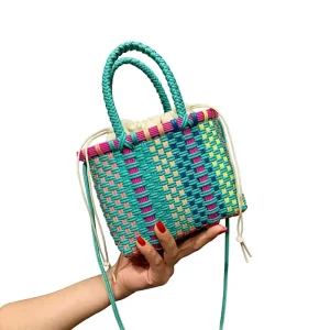 Spring Summer Dopamine Hand Held Vegetable Basket High End Handmade Woven Crossbody Bag Polyester Drawstring Closure Vacation