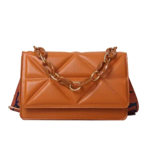Vintage Retro Casual Chain & Two Straps PU Square Shoulder Bag Top Handle Purse Fashionable Women’s Handbag